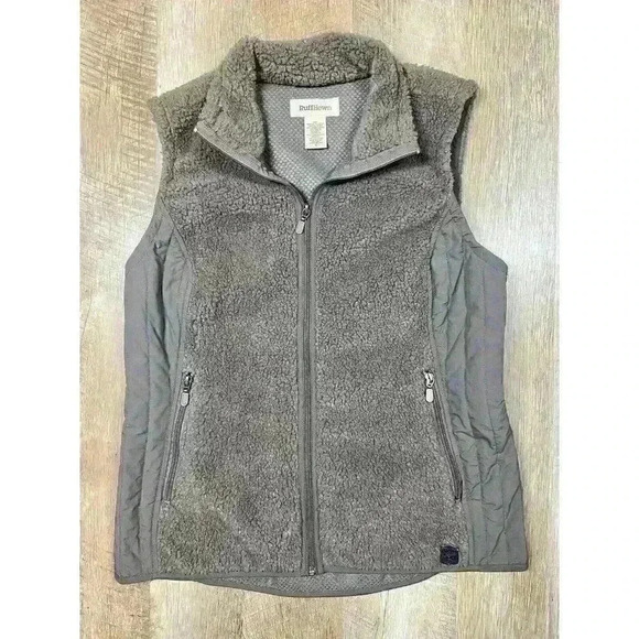 Ruff Hewn Sherpa Full Zip Vest Womens Medium Zip Pockets Warm Taupe Brown VGUC - Picture 2 of 6